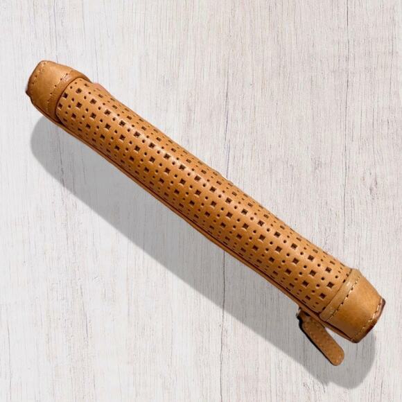 Fossil Tan Genuine Leather Perforated Clutch Wallet Snap-Tab - Picture 10 of 10